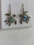 Larimar Sea Turtle Earrings Studded in White Zircon