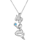 Unique Sterling Silver Sitting Large Mermaid Holding Blue Larimar