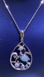 Sterling Silver Sea Turtle With Ocean Waves And Larimar Gemstone