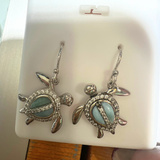 Larimar Sea Turtle Earrings Studded in White Zircon