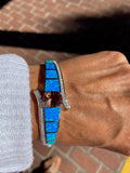 Cayo Hueso Blue Lab Fire Opal White Zircon & lab Zultanite Womens Cuff Bangle Bracelet