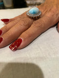 Oval Larimar Ring in Sterling Silver with White Cubic Zircon
