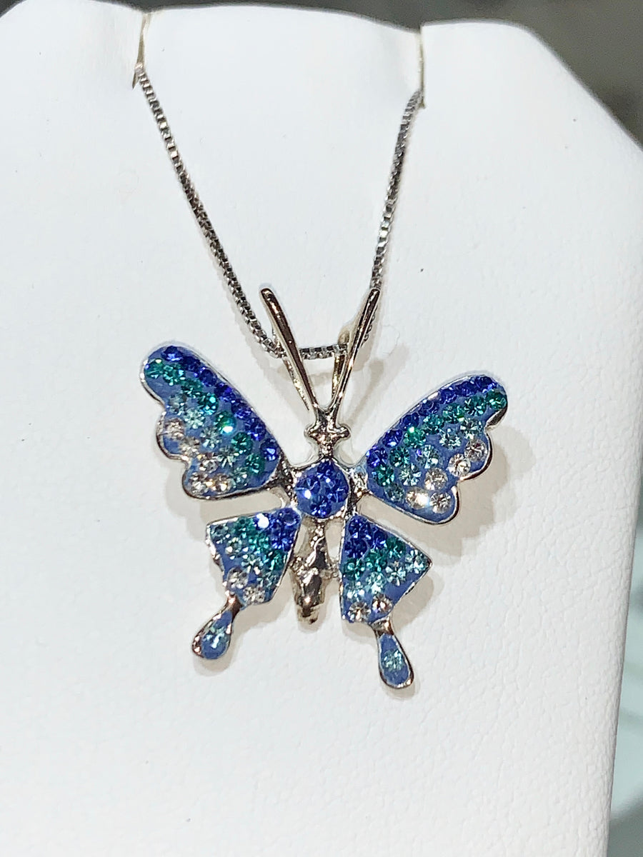 Swarovski small butterfly crystal good pendant leather necklace