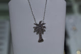 Cute Silver Palm Tree Pendant With White Zircon