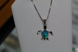Small Turtle Pendant with Blue & Green Opal