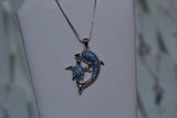 Sterling Silver Dolphin & Turtle Pendant With Blue Topaz