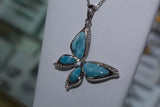 Majestic Blue Larimar Butterfly Encrusted with White Zircon