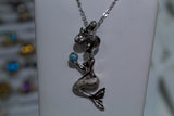 Unique Sterling Silver Sitting Large Mermaid Holding Blue Larimar