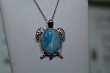 Large Turtle Necklace with Blue Larimar Inlay