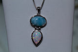 Blue Larimar Oval and Teardrop Opal Pendand Necklace