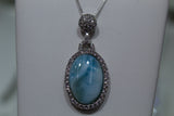 Oval Blue Larimar Pendant With White Topaz
