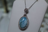 Oval Blue Larimar Pendant With White Topaz