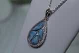 Sparking Larimar & White Topaz Pendant Necklace