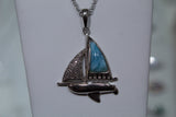Blue Larimar Sailboat With White Zircon