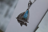 Blue Larimar Sailboat With White Zircon