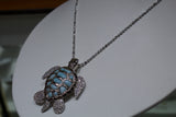 Beautiful Large Turtle Pendant Necklace with Blue Larimar & White Zircon