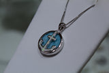 Sterling Silver Pendant with White Opal Anchor Ontop of Blue Larimar