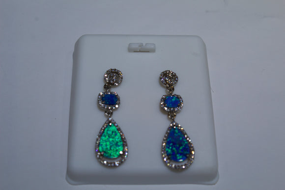Blue opal teardrop earrings wrapped in white CZ
