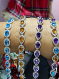 Elegant Blue Topaz, Citrine & Purple Amethyst Tennis Bracelets