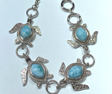 Larimar 925 Sterling Silver Link Sea Turtle Bracelet