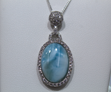 Oval Blue Larimar Pendant With White Topaz