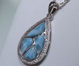 Sparking Larimar & White Topaz Pendant Necklace