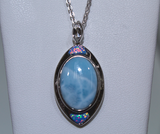 Timeless Tear Drop Pendant with Blue Larimar & Opal Inlay