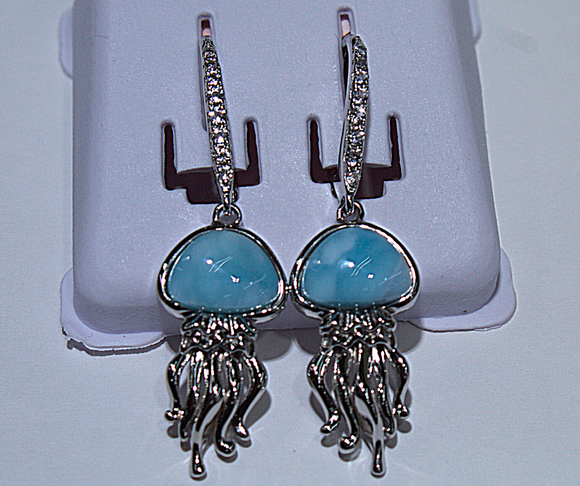 Lovely Blue Larimar With White Topaz Jellyfish Earrings