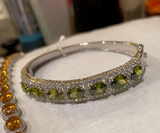Green Lab Peridot Cut Gemstone Bangle Bracelet - .925 Sterling Silver