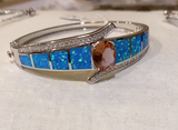 Stunning Blue Lab Fire Opal and White Zirconia Cuff Bangle