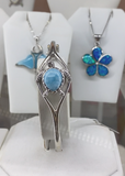 Polished Blue Larimar Sea Turtle Bangle Bracelet