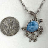 Silver Mother & Baby Turtle Larimar Pendant