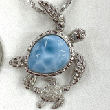 Silver Mother & Baby Turtle Larimar Pendant