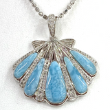 Natural Sterling Silver Larimar Seashell Pendant