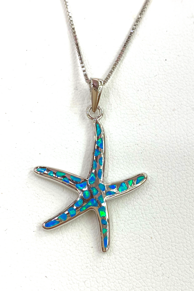 OA# Blue Opal & 2024 Sterling 925 Silver Starfish Necklace