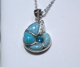 Larimar And Blue Topaz Seashell Pendant