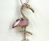 Pink Mother of Peral & Sterling Silver Flamingo Necklace