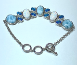 Adorable Silver Bracelet With Blue Larimar, White Opals, & Blue Topaz.