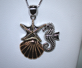 Seahorse Shell and Starfish Tri Color Necklace