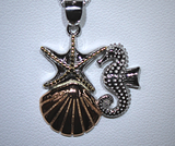 Seahorse Shell and Starfish Tri Color Necklace