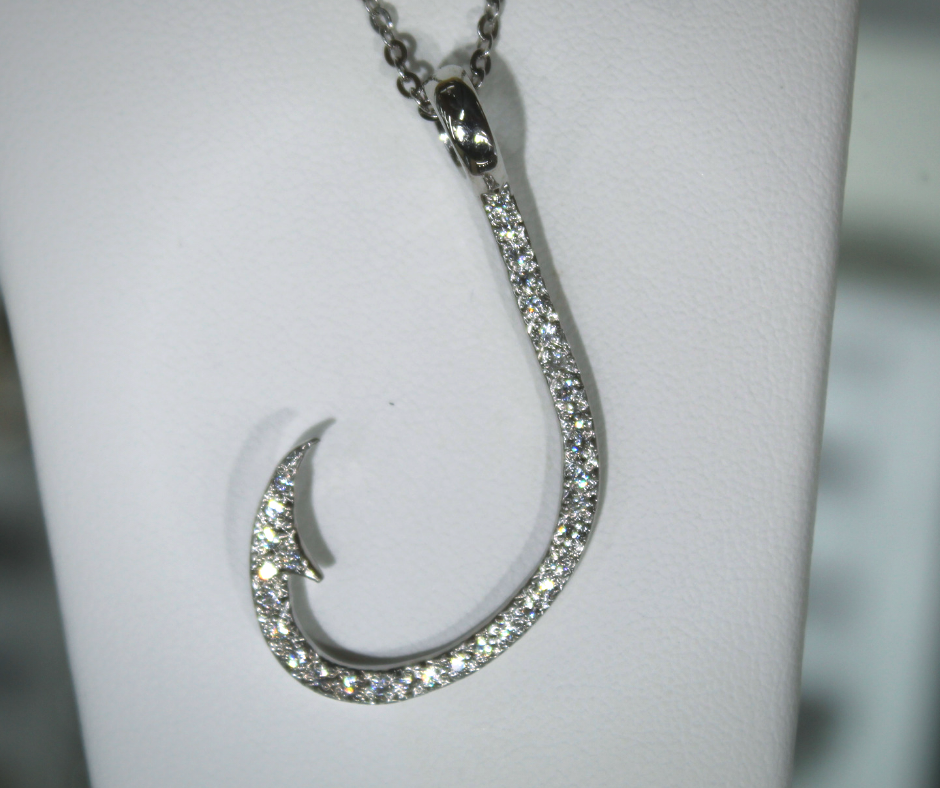 Fishing Hook Pendant With White Zircon – Silver and Gold - Key West