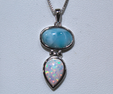 Blue Larimar Oval and Teardrop Opal Pendand Necklace