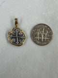 Atocha Shipwreck Silver 1 Real Coin Replica Pendant with 14K Gold Frame