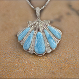 Natural Sterling Silver Larimar Seashell Pendant