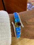 Cayo Hueso Blue Lab Fire Opal White Zircon & lab Zultanite Womens Cuff Bangle Bracelet