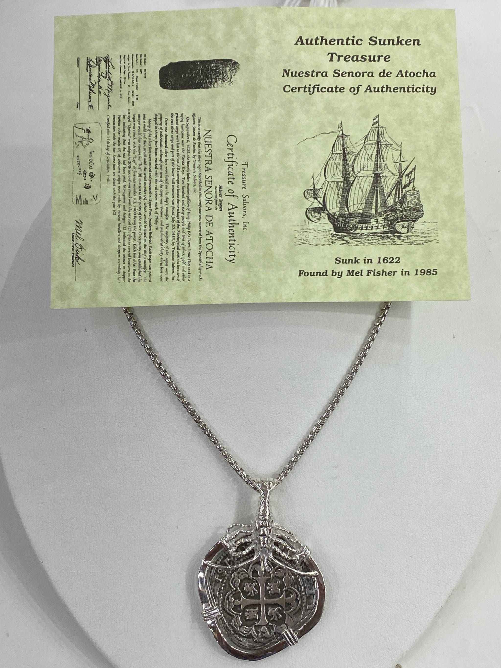 thumbnail image 2 of Authentic Atocha Sunken Treasure Jewelry – Small Pieces Of 8 Silver Coin Pendant 2 of 4