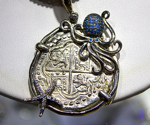 Hand Crafted Mysterious Blue Ocotopus & Starfish Atocha Shipwreck Pendant