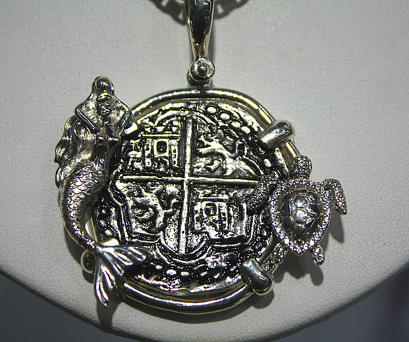 Atocha Shipwreck Coin Pendant Silver Mermaid & Sea Turtle