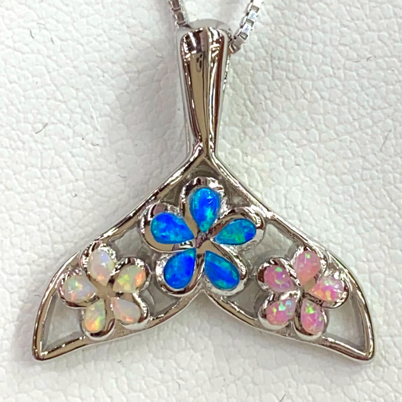 Eye Catching Opal & Sterling Silver Whale Tail Pendant
