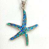 Stunning Blue Opal & Sterling Silver Starfish Pendant Necklace (3 Sizes)
